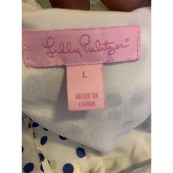 Lilly Pulitzer Madelina Dress Large Bennet Blue Polka Dot Ruffle Summer Flirty - Picture 13 of 16
